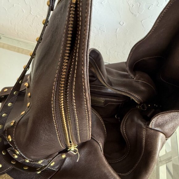 Kenneth Cole Brown Leather Studded Hobo Shoulder Bag — Brass Hardware — Large - Picture 6 of 8